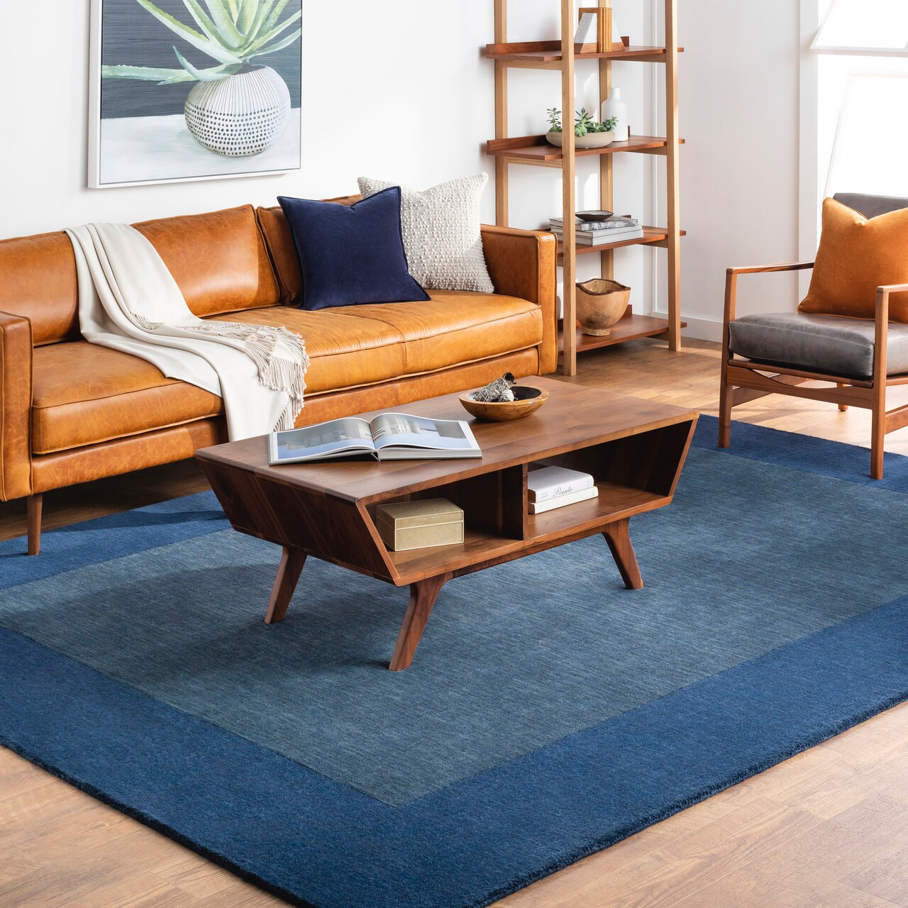 Tiwari Home 6' x 9' Solid Navy Blue Hand Loomed Rectangular Wool Area Throw Rug